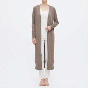 ZARA Longline Ribbed Knit Maxi Duster Cardigan Quiet Luxury Taupe Sweater